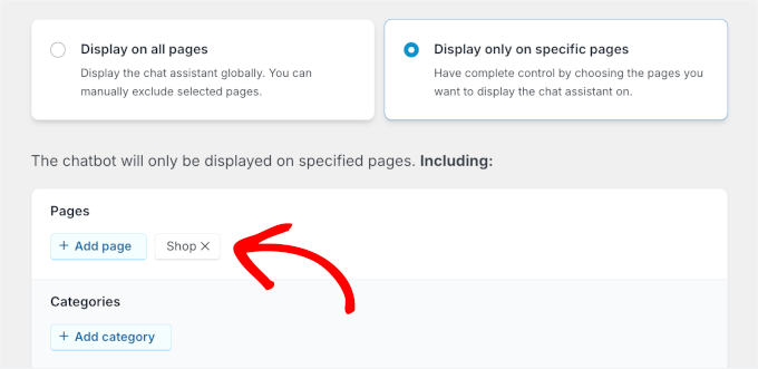Choosing the Shop page to display click-to-chat