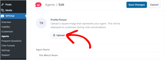 The Upload button in WPChat