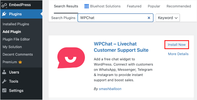 Installing WPChat in WordPress