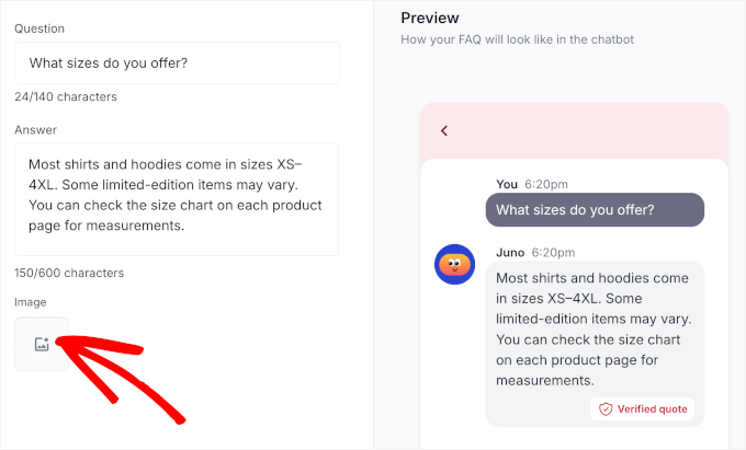 Adding an image to an FAQ in WPChat