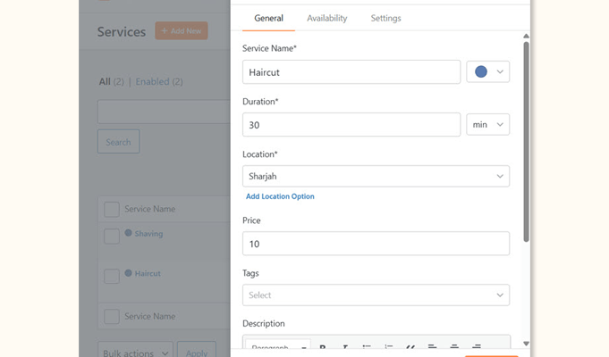 Adding a new service in Sugar Calendar Bookings Adding a new service in Sugar Calendar Bookings