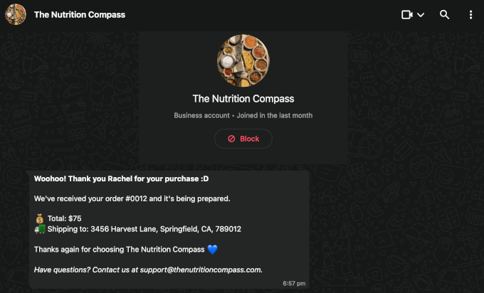 WhatsApp new order notification