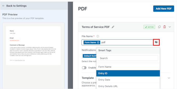 Customizing the PDF file name