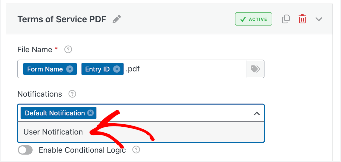 Adding User Notification to the PDF setting