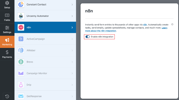 Enable n8n Integration in WPForms
