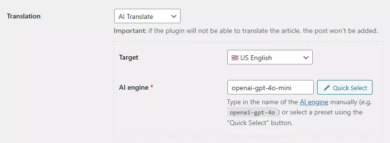 CyberSEO Pro translation settings