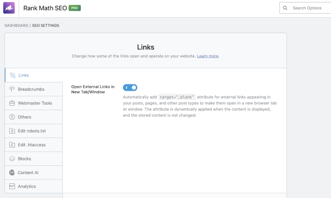 Rank Math settings navigation Rank Math settings navigation