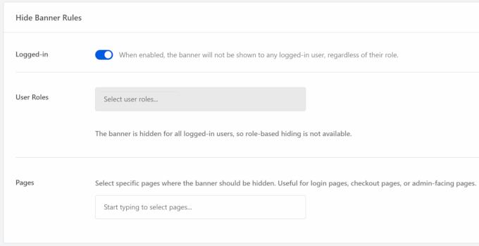WPConsent hide consent banner for logged in users
