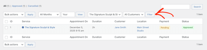 Filtering the calendar view using Sugar Calendar Bookings 