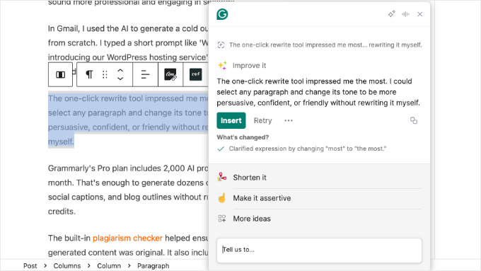 Grammarly Improve It Suggestion