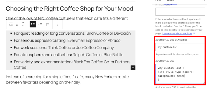Block level custom CSS Block level custom CSS