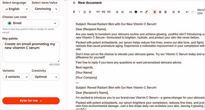 Write an email with Rytr Write content with Rytr