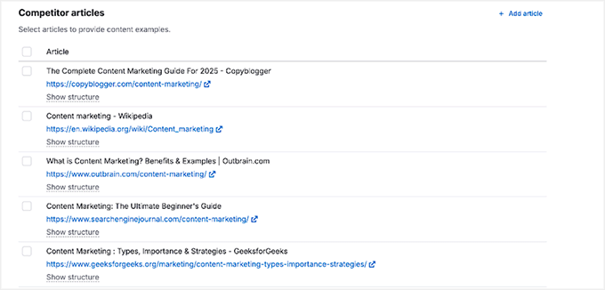Competitor analysis in Semrush AI Article Generator Competitor analysis in Semrush AI Article Generator
