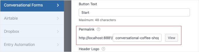 Setting a Permalink for a Conversation Form