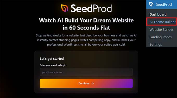 Add your email address for SeedProd AI