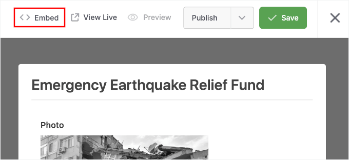 Clicking on the Embed button