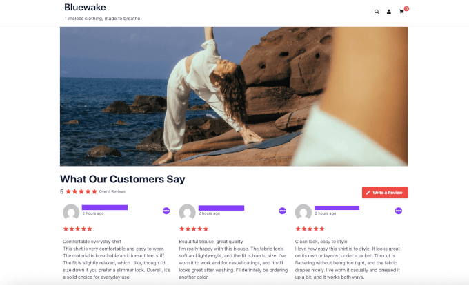 WooCommerce reviews feed on the homepage