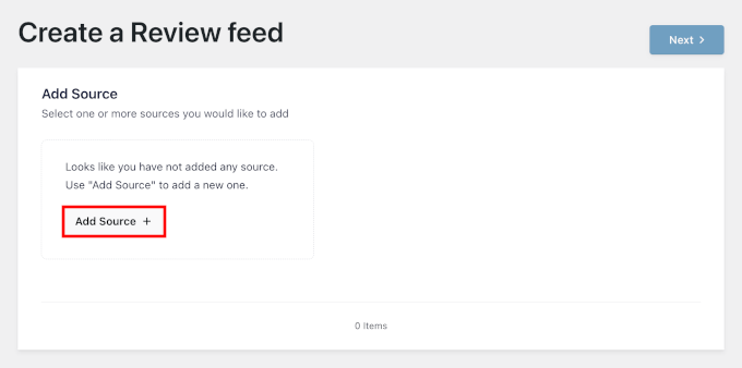 Clicking Add Source in Reviews Feed