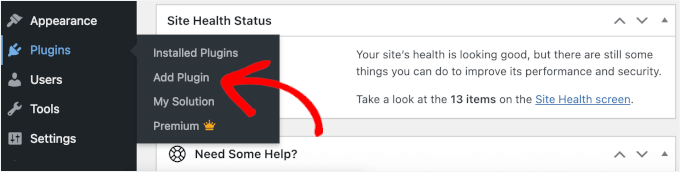 The Add Plugin submenu under Plugins in the WordPress admin area