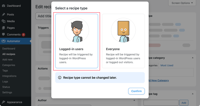 Choose recipe type Choose recipe type