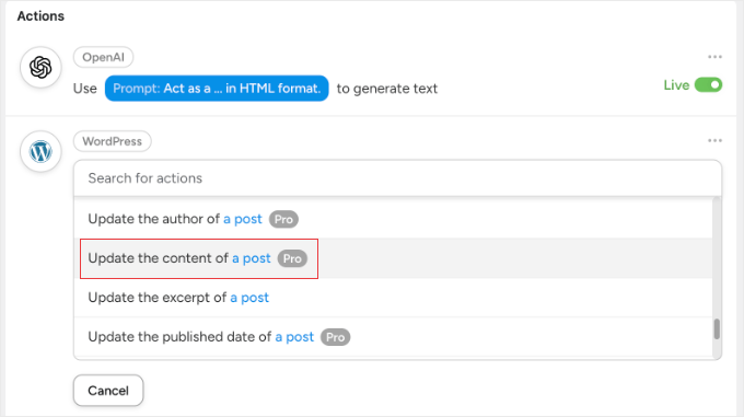 Uncanny Automator Action to Update the Contents of a Post Uncanny Automator Action to Update the Contents of a Post
