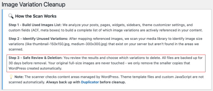 WP Media Cleanup Automatically Backs Up the Deleted Files for 30 Days