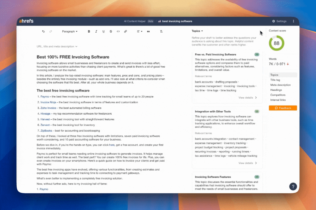 Using Ahrefs' AI COntent Helper as a Content Editor for SEO content creation