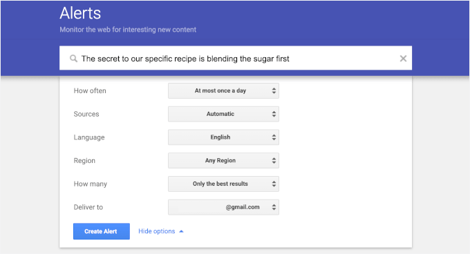 Creating Google Alerts for exact matches