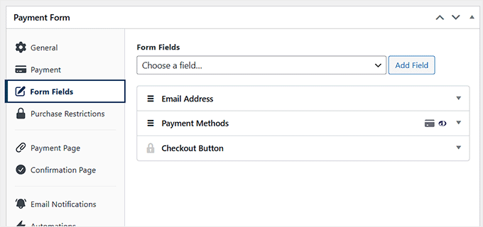 Configure form fields for Bacs direct debit payment form Configure form fields for payment form