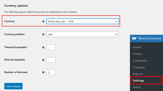Select PLN as currency in WooCommerce Select PLN as currency in WooCommerce
