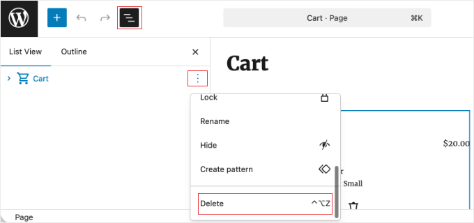 Deleting the Cart Block in WooCommerce Deleting the Cart Block in WooCommerce