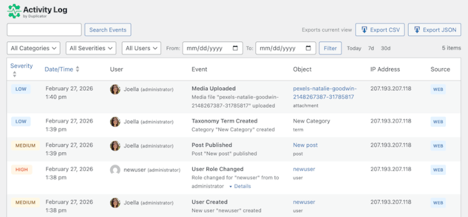 Activity log plugin by Duplicator Activity log plugin by Duplicator