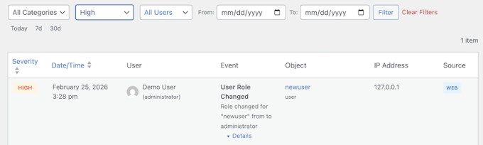 Filter activity events Filter activity events