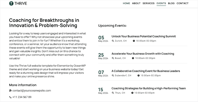 Thrive's built-in Events section