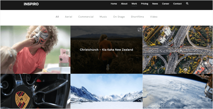Grid portfolio layout in Inspiro