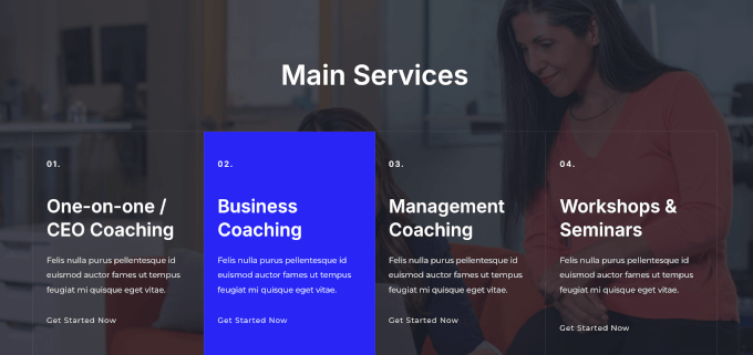 Astra's services section with overlay effects