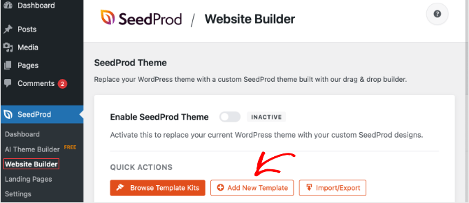 Adding a New Template Using the SeedProd Website Builder