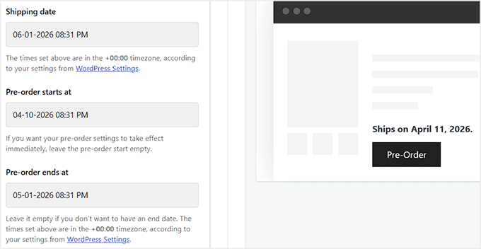 Configure pre-order start and end date in Merchant