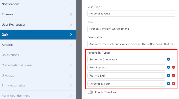 Adding personality types to the product quiz
