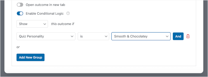 Setting up conditional logic for outcomes