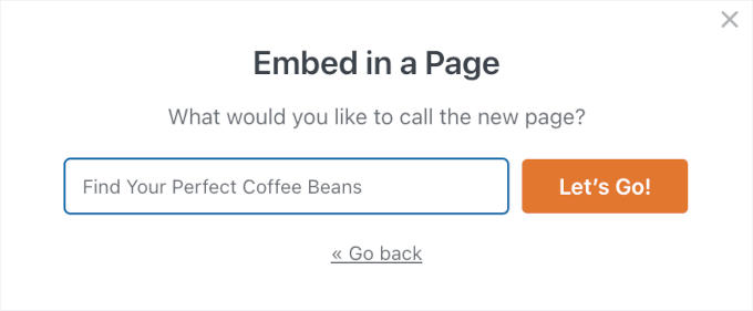 Naming the new product quiz page