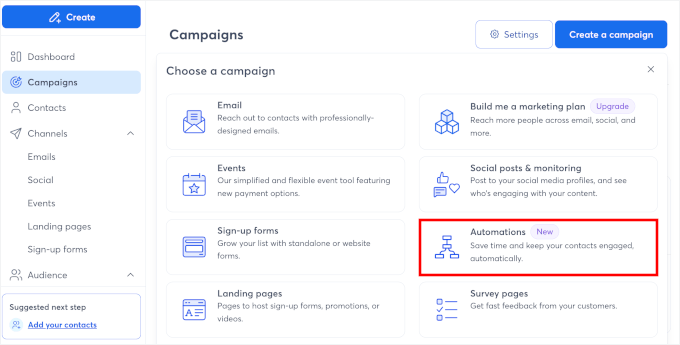 Choose the Automation campaign type