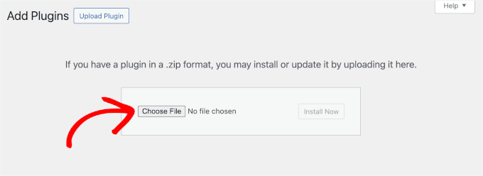 Choose File button to upload a plugin's zip file
