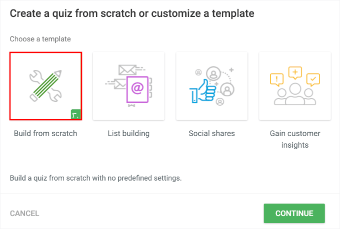 Choosing the Build from Scratch option