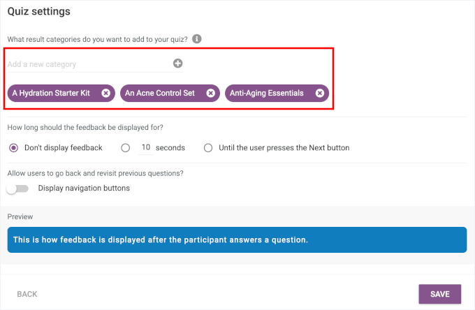 Adding quiz categories