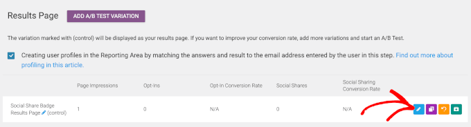 Editing the results page