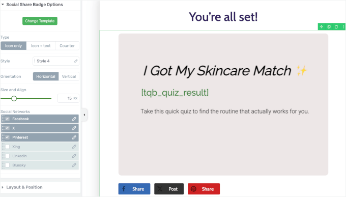 Adjusting the social share icons
