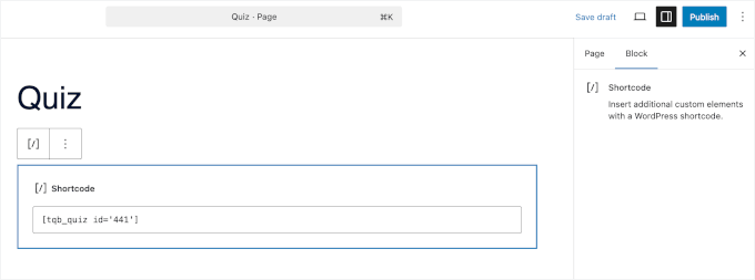 Thrive Quiz Builder's shortcode embedded