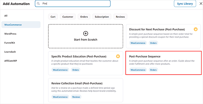 Choose Post Purchase Sequence template in Funnelkit