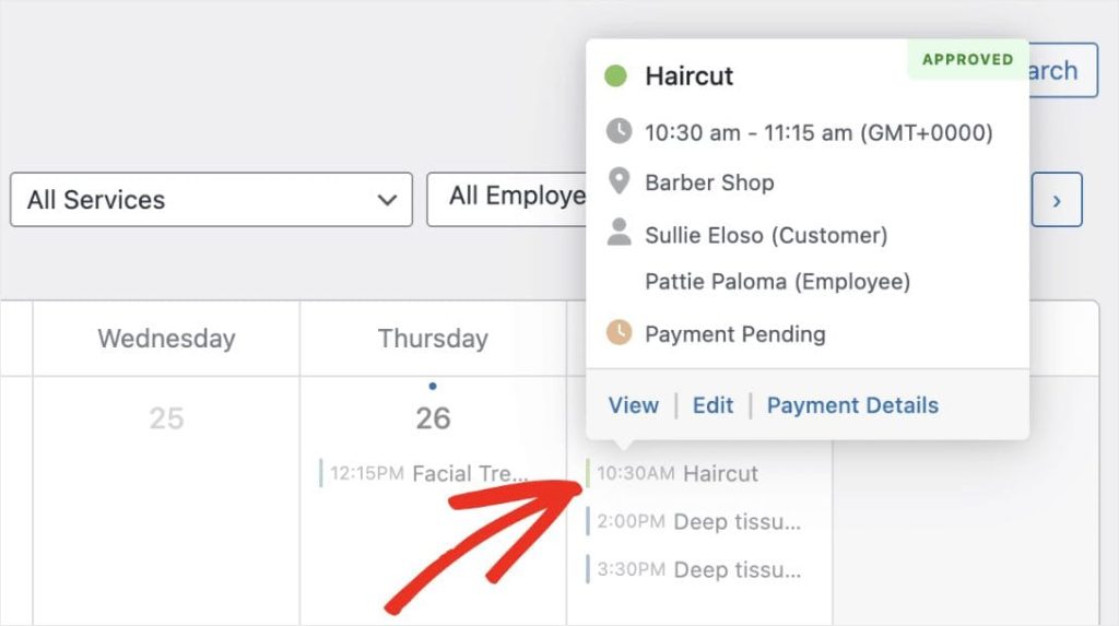 Popping Up Appointment Details in Sugar Calendar Bookings
